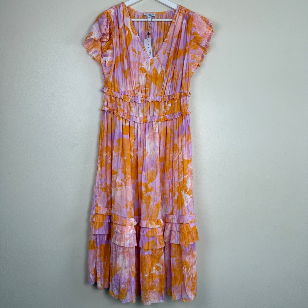 Current Air Los Angeles Womens Dress‎ Floral Tiered Pleated Size L Maxi New